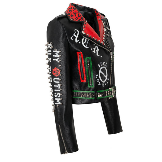 Chaqueta de Cuero Motociclista Slim Fit con Tachuelas y Estilo Punk - Image 10