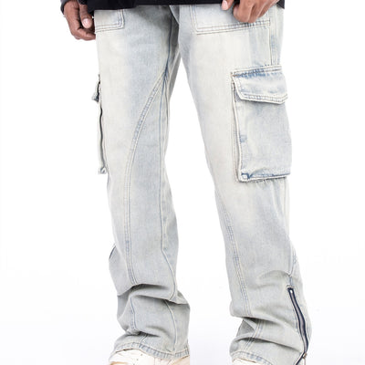 Pantalones Vaqueros Vintage Lavados con Cierre en Bota - Estilo Americano Casual