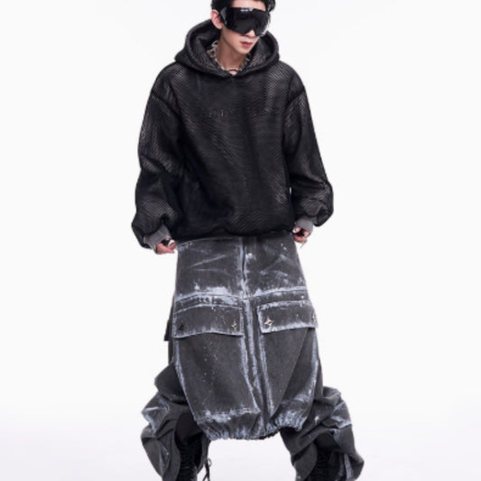 Suéter Hoodie Tejido Calado con Forro Polar para Hombre
