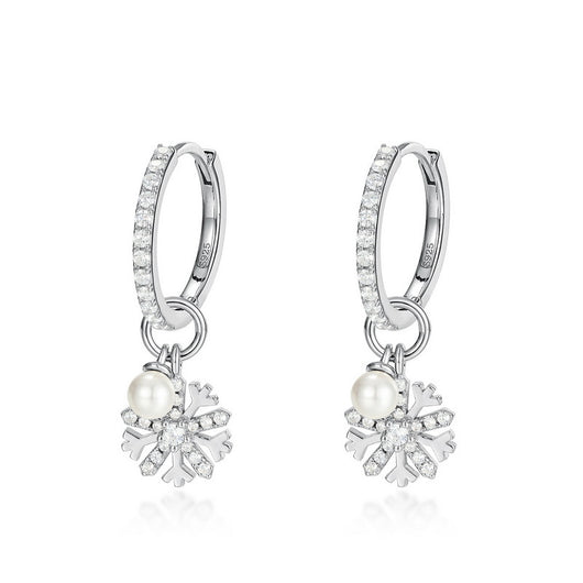 Aretes de Plata S925 con Perla y Diseño de Copo de Nieve - Image 2
