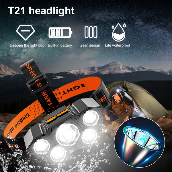 Lámpara Frontal LED Recargable Ultra Potente con 5 Luces