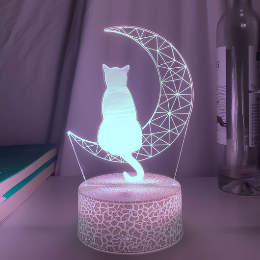 Lámpara LED 3D Decorativa Luna y Gato - Luz Acrílica Interior - Image 12