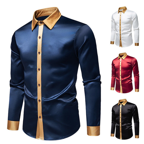 Camisa Manga Larga Satinada Bicolor para Hombre