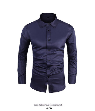 Camisa de Negocios Manga Larga Talla Grande Cuello Solapa Color Sólido para Hombre - Image 27