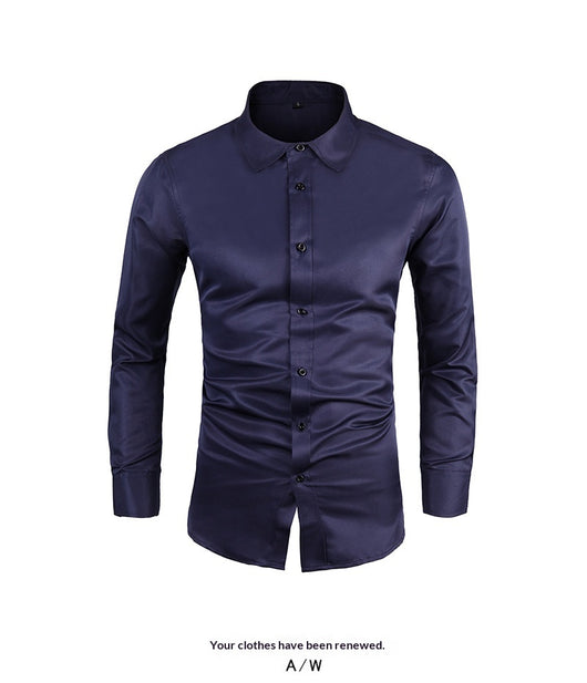 Camisa de Negocios Manga Larga Talla Grande Cuello Solapa Color Sólido para Hombre - Image 27