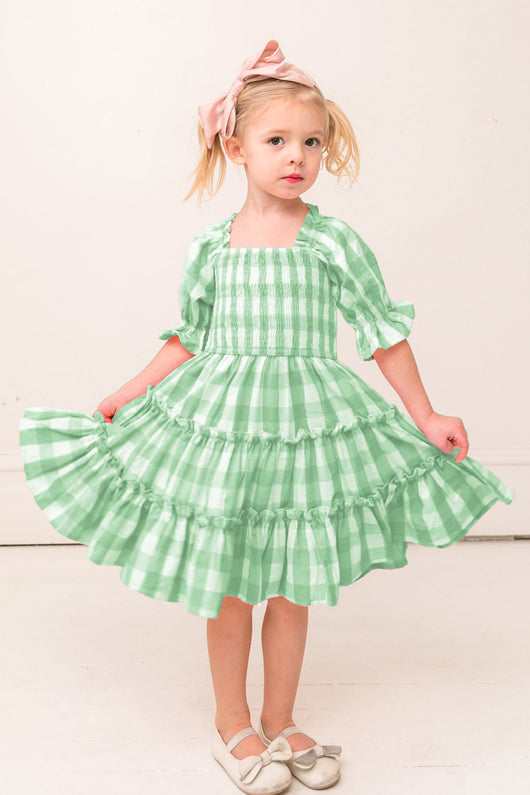 Vestido Princesa Niña Cuello Cuadrado Manga Corta con Volantes y Pliegues - Image 5