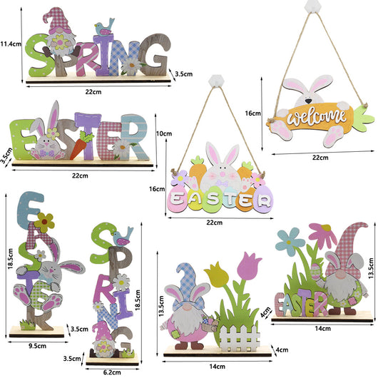 Gnomo Decorativo de Pascua con Conejo de Madera Artesanal - Image 30
