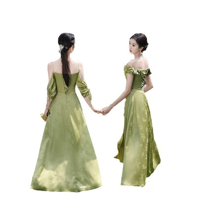 Vestido de Dama de Honor Verde Estilo Nacional - Image 6