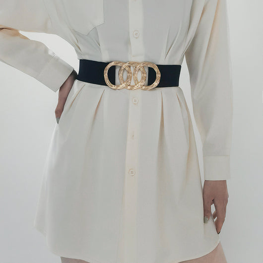 Cinturón Ancho Geométrico para Mujer con Hebilla Circular - Ideal para Trajes y Vestidos - Image 14
