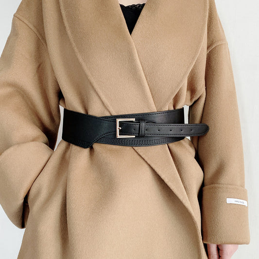 Chaqueta Decorativa con Cinturón Ancho Irregular - Estilo Europeo Contemporáneo