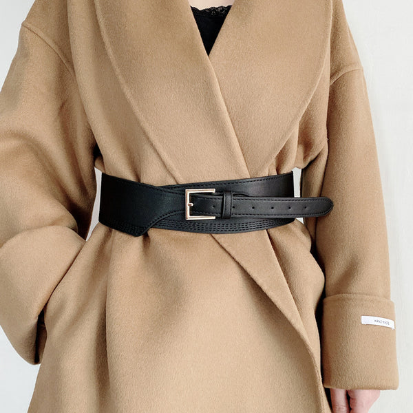 Chaqueta Decorativa con Cinturón Ancho Irregular - Estilo Europeo Contemporáneo