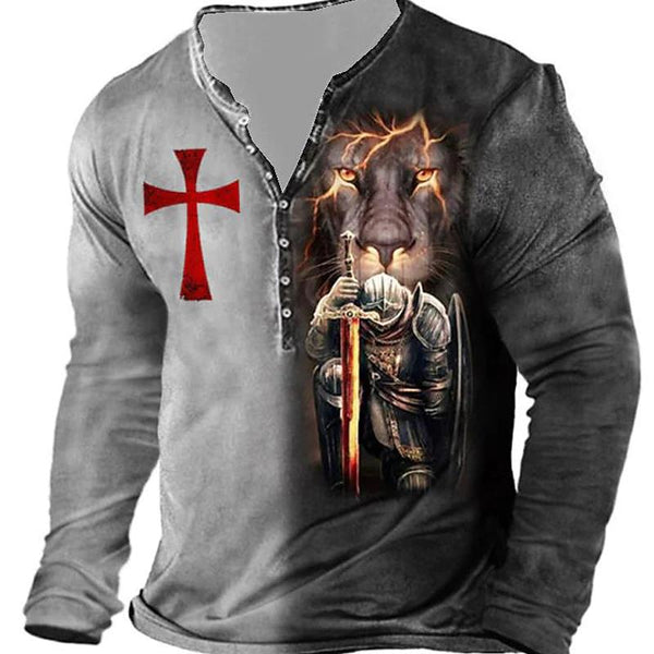 Camiseta Manga Larga para Hombre con Botones de Solapa Abierta e Impresión Digital - Image 6