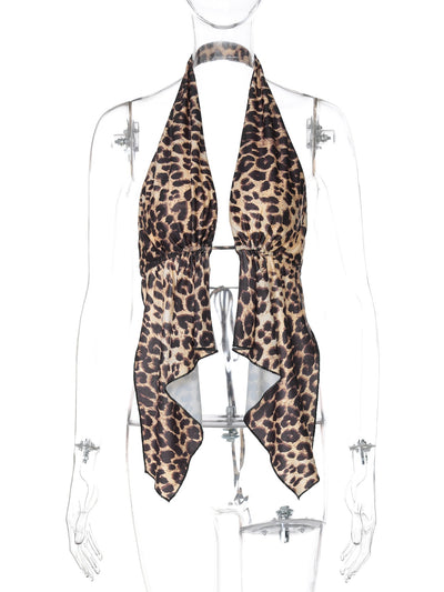 Chaleco Cardigan Corto Estampado Leopardo con Halter para Mujer - Image 12