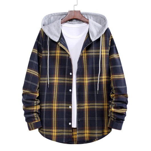 Camisa Hoodie Cuadros con Bloques de Color para Hombre - Image 8