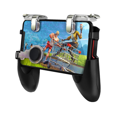 Black mobile phone game controller with silver triggers and a joystick, holding a smartphone displaying a game. - Image 6