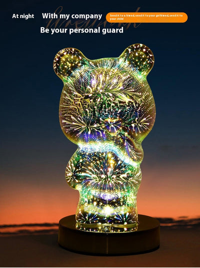 Lámpara LED 3D Fuegos Artificiales Multicolor con Osito USB para Mesita de Noche - Image 15
