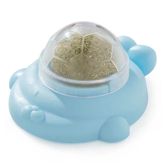 Light green turtle-shaped catnip toy with a clear, football-patterned dome filled with catnip. - Image 9