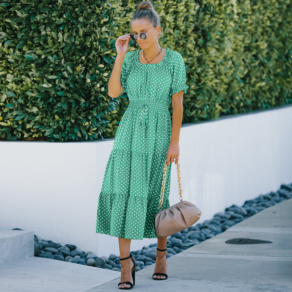 Vestido de Verano Lunares Verde Chifón Europeo