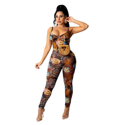 Mono Enterizo de Malla Estampada con Tirantes Ajustables - Image 4