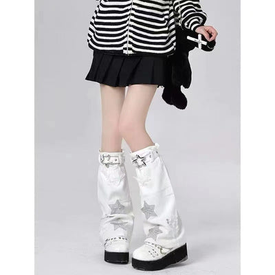 Calcetines Largos Sueltos con Bordado de Pentagrama para Mujer - Image 3
