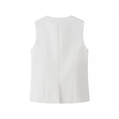 Chaleco sin Mangas Cuello Redondo Abotonado - Image 18