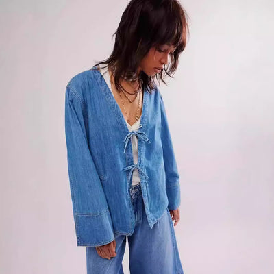 Chaqueta Camisa Denim Lavado con Bolsillos y Mangas Largas - Image 3
