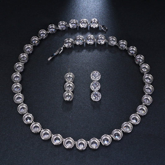 Conjunto de Collar y Aretes de Circonita Redonda Lujo