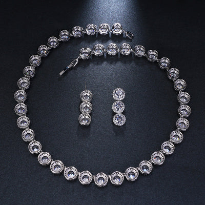 Conjunto de Collar y Aretes de Circonita Redonda Lujo