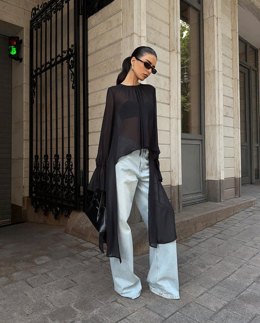 Blusa Holgada de Gasa Estilo Oscuro para Mujer - Image 10