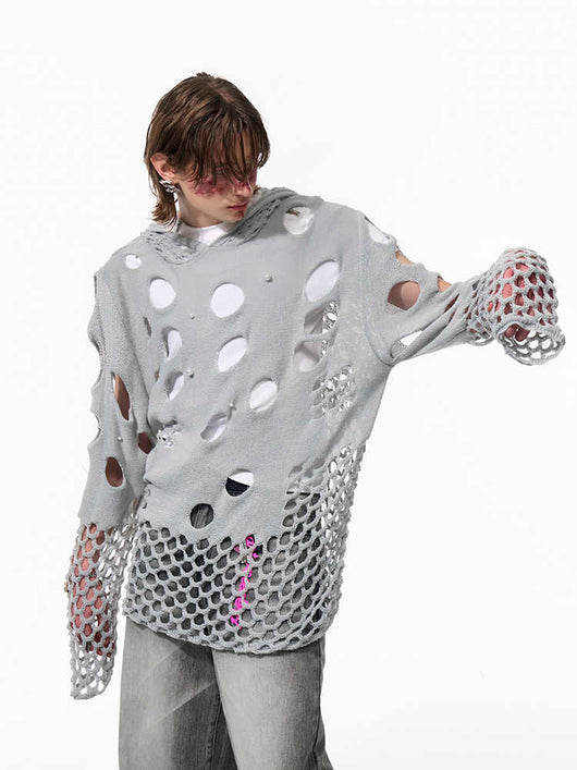 Sudadera con Capucha Hueca para Hombre Primavera Negra con Perlas Decorativas - Image 9