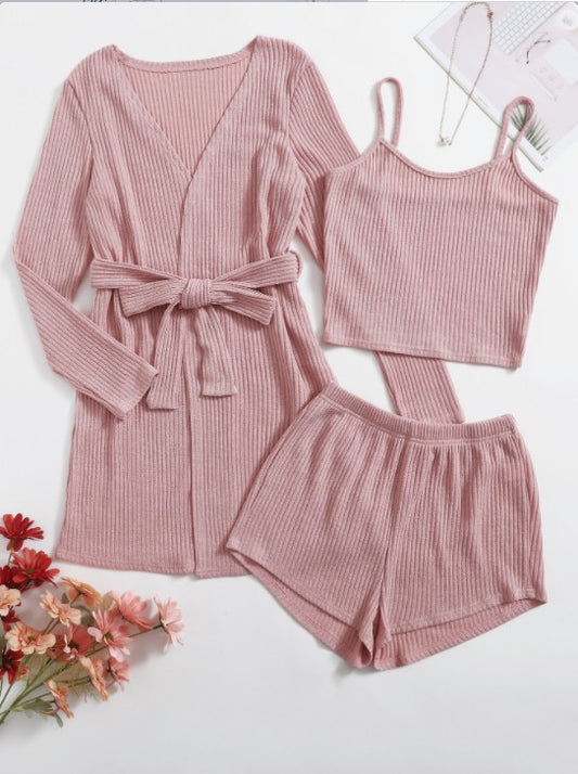 Conjunto 3 Piezas Tirantes Shorts Sólido - Pijama Cómodo para Casa - Image 2