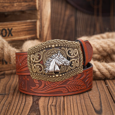 Cinturón Vaquero Retro Tallado con Personalidad para Hombre