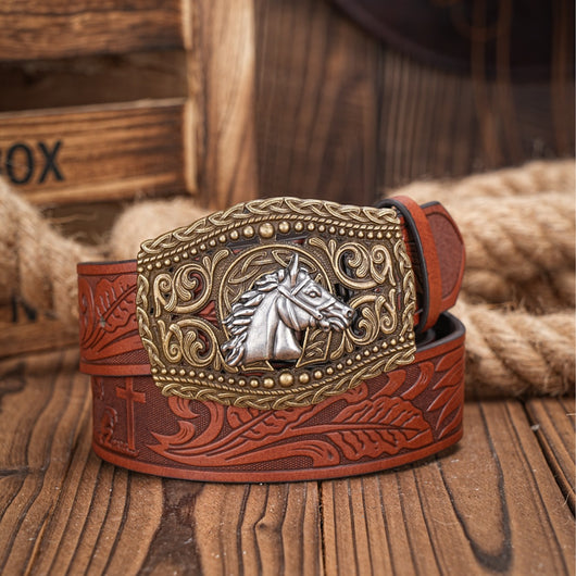 Cinturón Vaquero Retro Tallado con Personalidad para Hombre