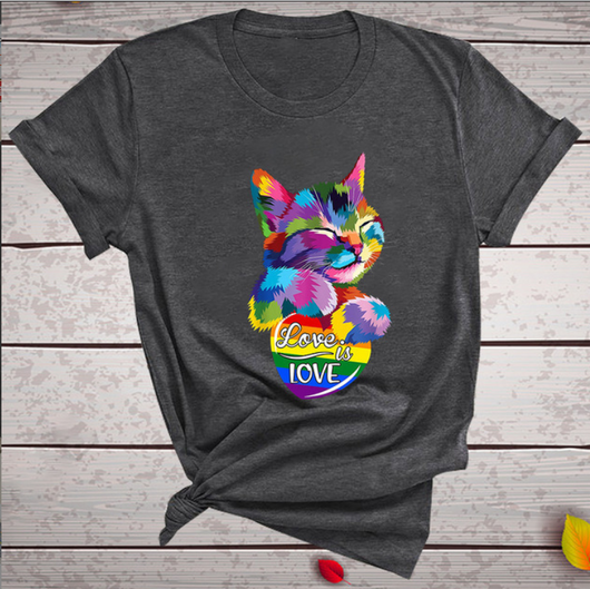 Playera Femenina Estampado Gato Colorido con Mensaje LOVE - Image 16
