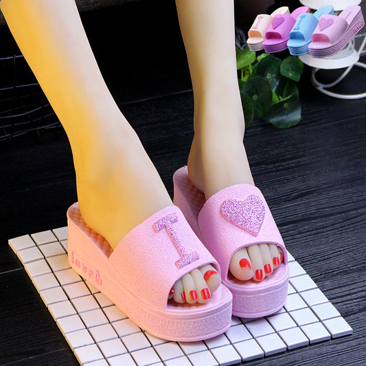 Pantuflas Cómodas para Mujer con Diseño de Corazón Durazno y Suela Gruesa Acolchada
