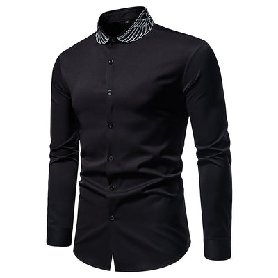 Camisa de Cuello Mao con Alas Bordadas para Hombre - Estilo Moderno - Image 15