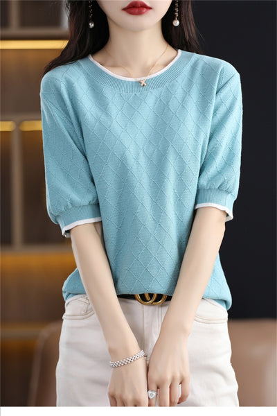 Blusa Tejida de Algodón 100% Manga Corta Suelta Efecto Reductor para Mujer - Image 18