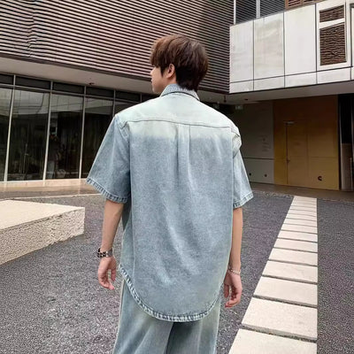 Camisa Denim Retro con Tres Rayas Laterales para Hombre - Image 4