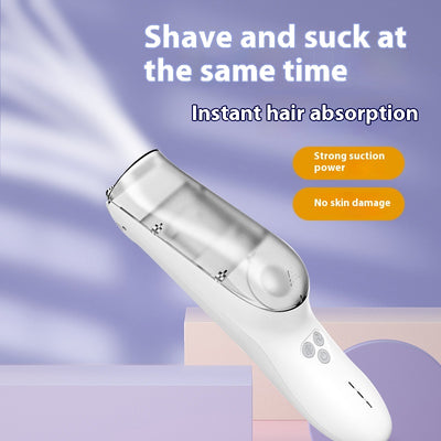 White and blue electric hair clipper with a transparent blue hair disposal compartment, shown with text highlighting its easy-clean feature. - Image 4
