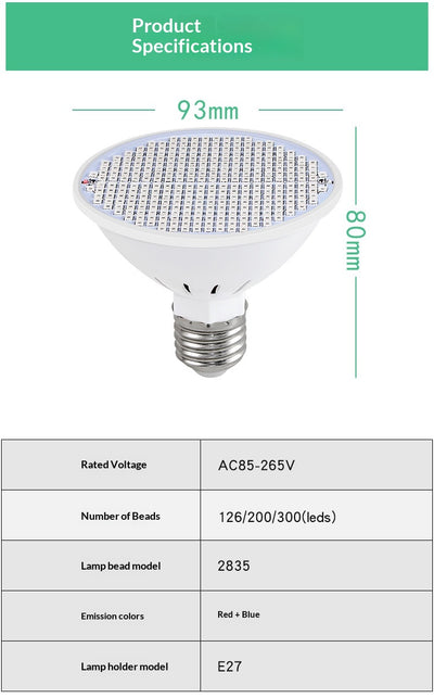 Luz de Crecimiento LED Espectro Rojo-Azul 126/200/300 Diodos para Plantas - Image 16