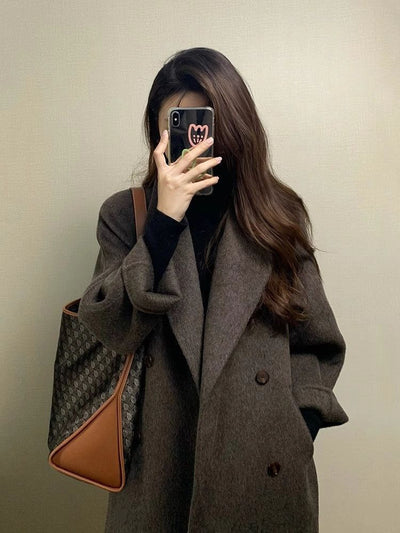 Abrigo de Lana Engrosado Estilo Coreano Largo hasta la Rodilla para Mujer - Image 14