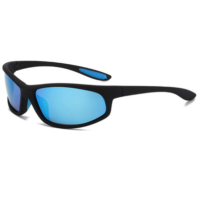 Black sports sunglasses with dark gray lenses and a matte finish, featuring a wrap-around frame style. - Image 7