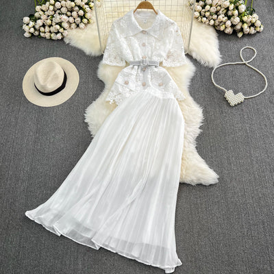 Conjunto Elegante: Blusa Suelta con Encaje y Falda Plisada de Cintura Alta - Image 7