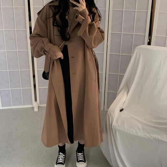 Abrigo Trinchera Retro para Mujer - Estilo Coreano Largo Holgado Otoño