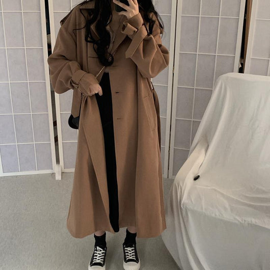 Abrigo Trinchera Retro para Mujer - Estilo Coreano Largo Holgado Otoño