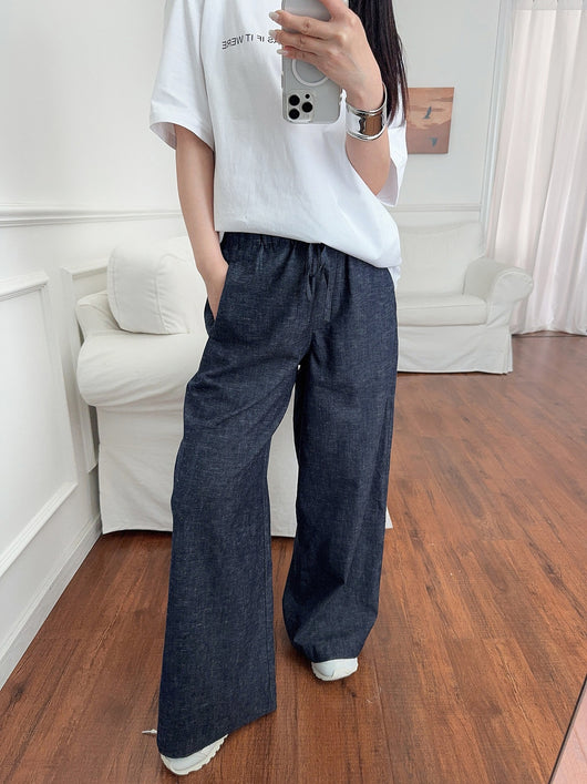 Pantalones Vaqueros Anchos con Cintura Elástica y Cordón Ajustable - Image 16