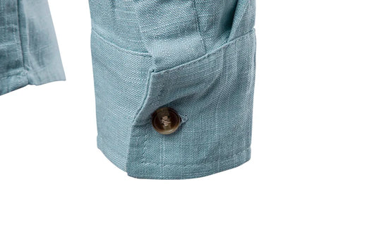 Camisa Casual Hombre Algodón Lino Cuello Mao Manga Larga Estilo Chino Tradicional - Image 8