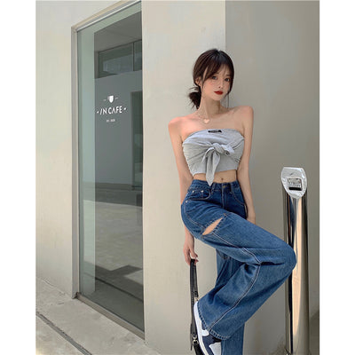 Jeans Verticales de Cintura Alta Suelta y Slim para Mujer - Image 3