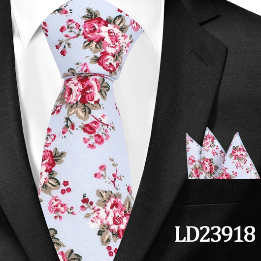 Corbata Casual de Algodón con Estampado Floral 6cm + Pañuelo de Bolsillo - Image 19