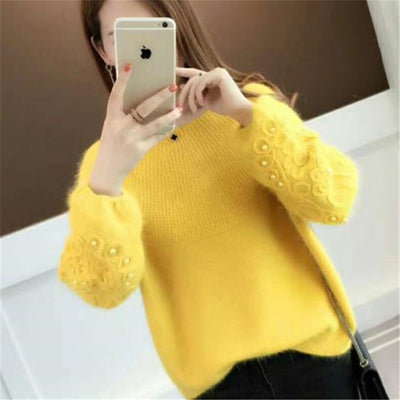 Suéter Tejido Corto para Mujer Talla Grande con Flores de Cuentas y Capas Delicadas - Image 7